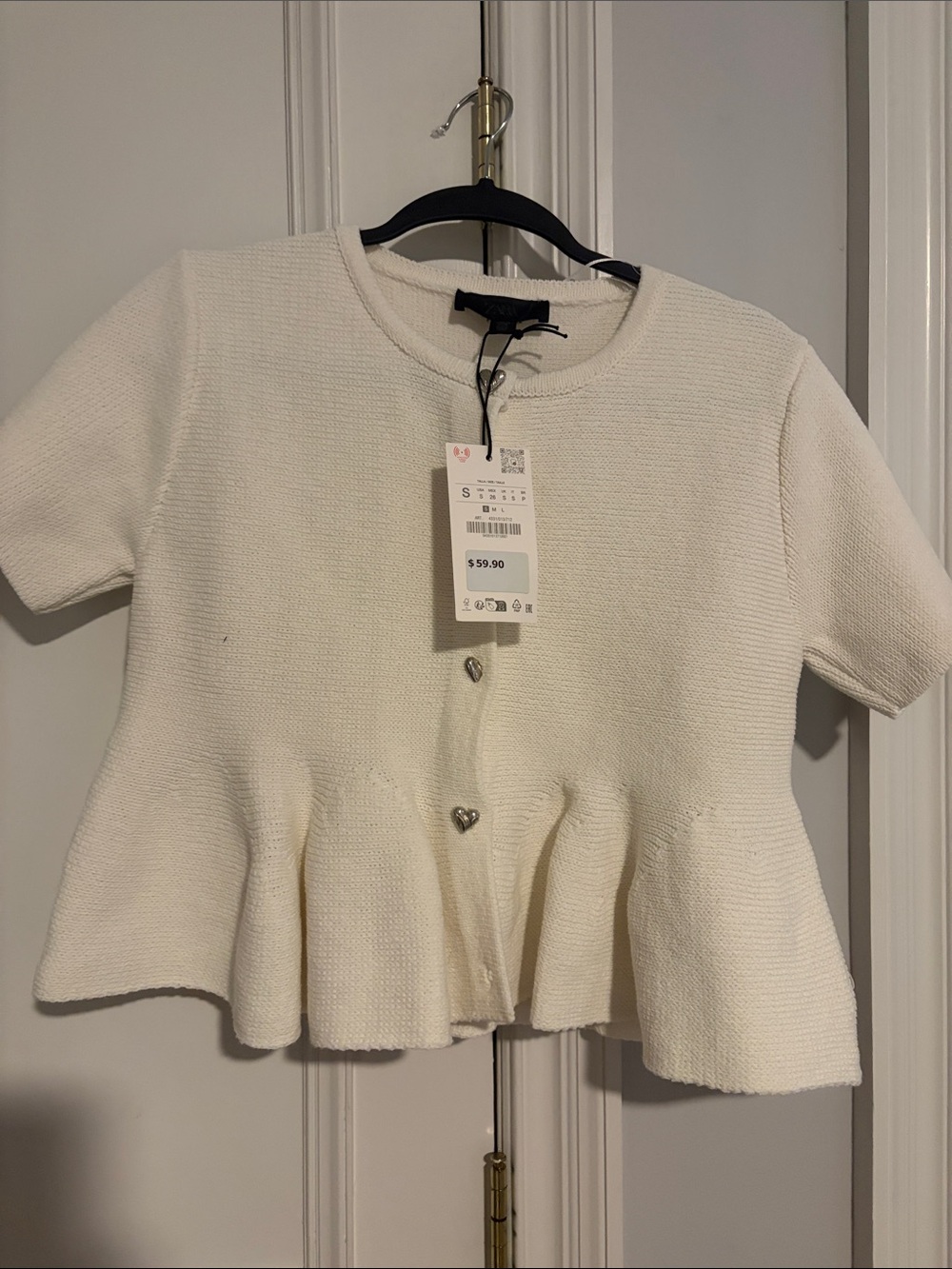 Zara Cream Peplum Knit Top with Heart Buttons - Kids